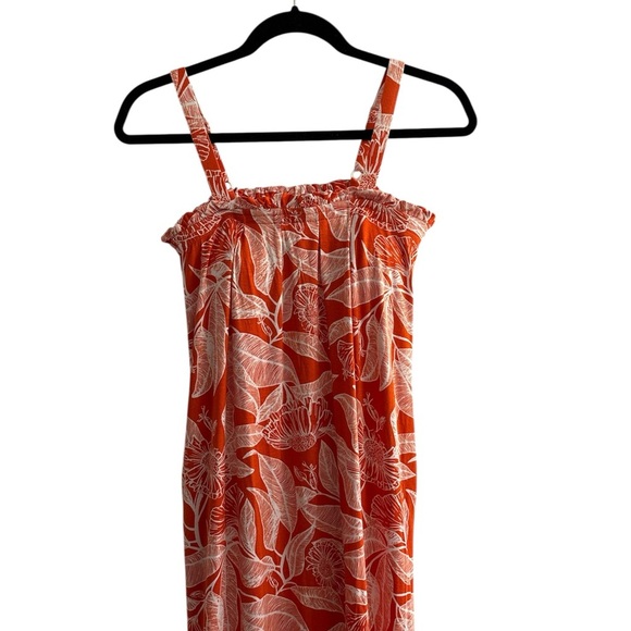 Serra Red-orange with white tropical leaf/flower print Maxi Dress - Picture 2 of 3